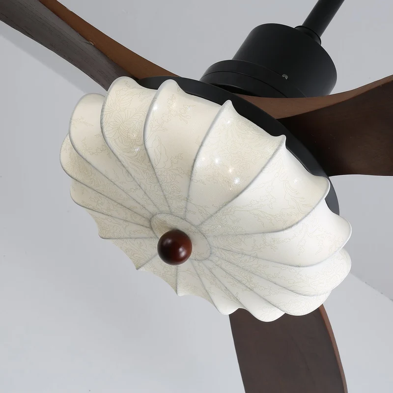 Plafondventilator met Verlichting Vintage Glazen Kap Houten Bladen 91-132cm | Sansoti