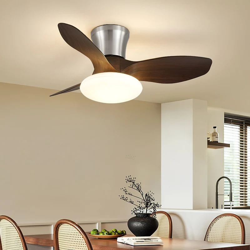 Moderne Design Plafondventilator met LED-Verlichting | Houten Bladen | Sansoti