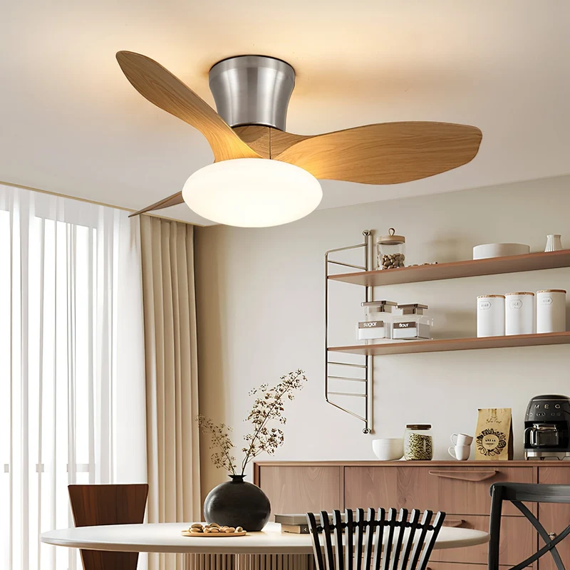 Moderne Design Plafondventilator met LED-Verlichting | Houten Bladen | Sansoti