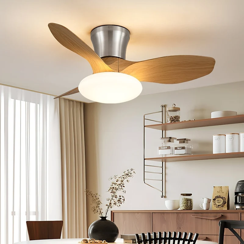 Moderne Design Plafondventilator met LED-Verlichting | Houten Bladen | Sansoti