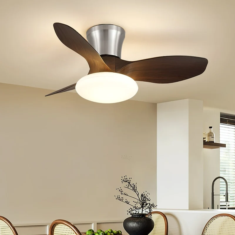 Moderne Design Plafondventilator met LED-Verlichting | Houten Bladen | Sansoti
