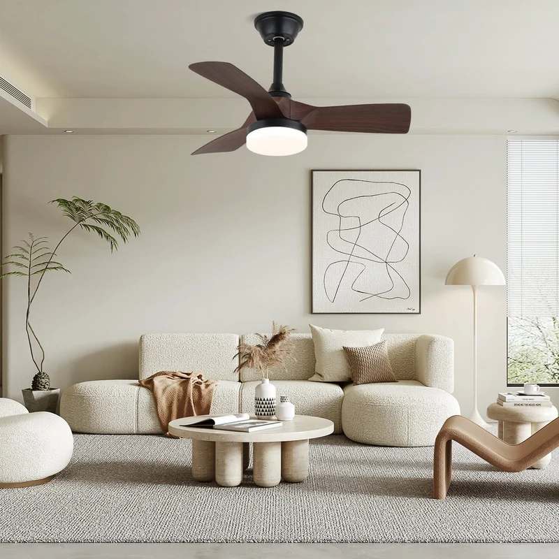 Minimalistische Plafondventilator Orlen met Hout-Look en Verlichting 81 cm | Scandinavische Plafondventilator met Lamp | Afstandsbediening 6 Snelheden | Nordic Design Ventilator Plafond | Sansoti