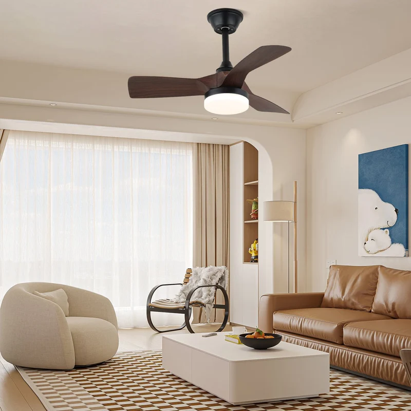 Minimalistische Plafondventilator Orlen met Hout-Look en Verlichting 81 cm | Scandinavische Plafondventilator met Lamp | Afstandsbediening 6 Snelheden | Nordic Design Ventilator Plafond | Sansoti