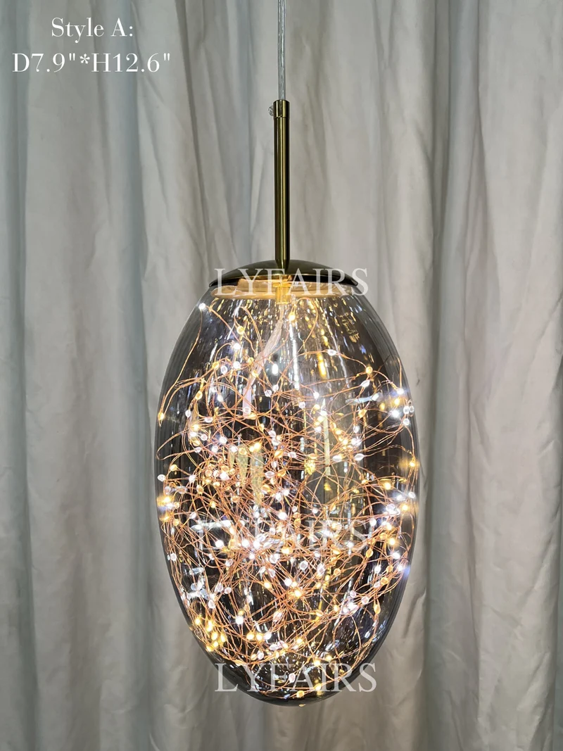 Grijze glazen hanglamp met sterrenhemel-effect voor eetkamer, bar of keukeneiland | Sansoti