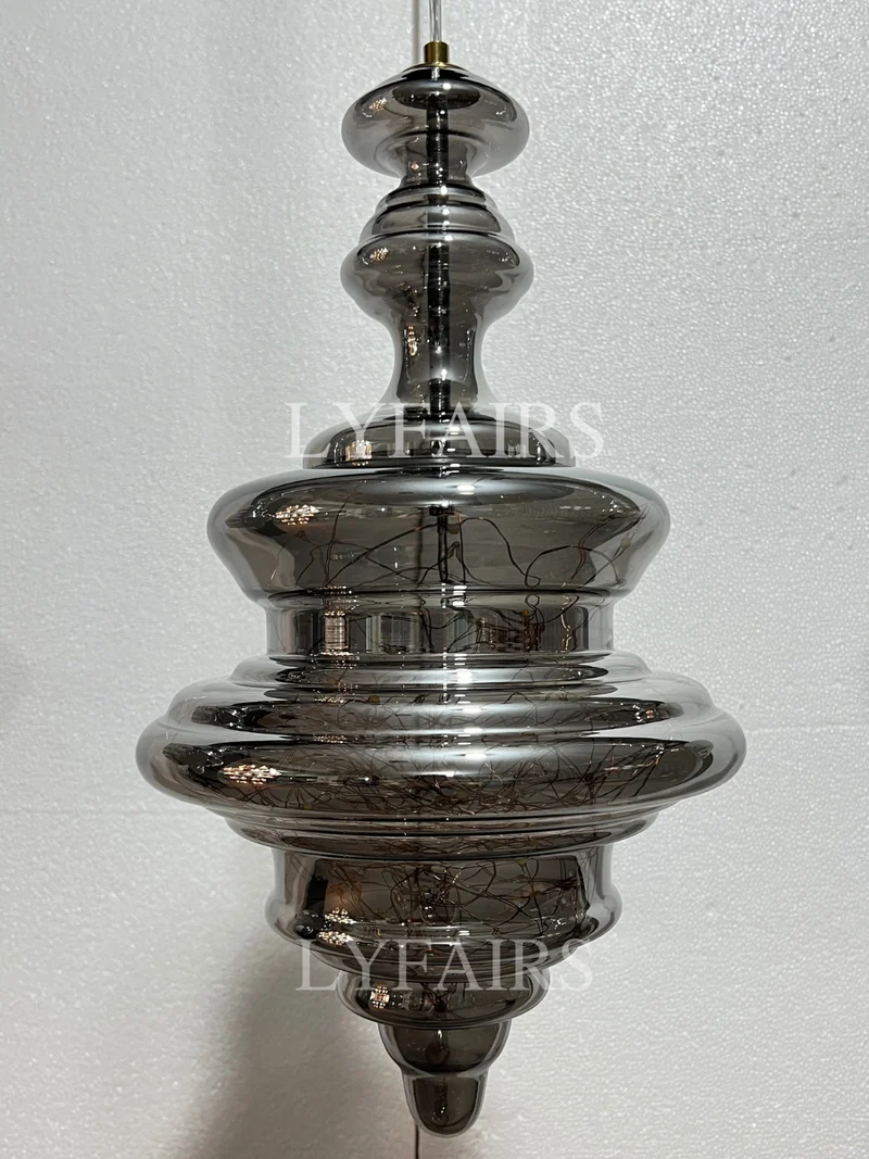 Grijze glazen hanglamp met sterrenhemel-effect voor eetkamer, bar of keukeneiland | Sansoti