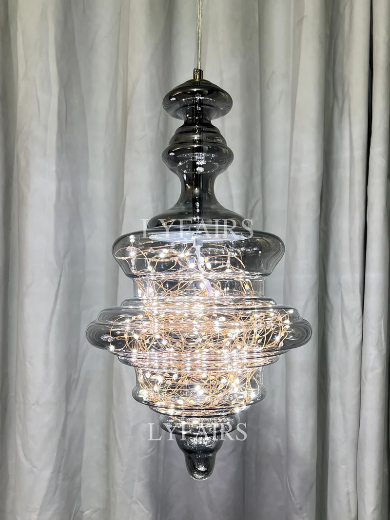 Grijze glazen hanglamp met sterrenhemel-effect voor eetkamer, bar of keukeneiland | Sansoti