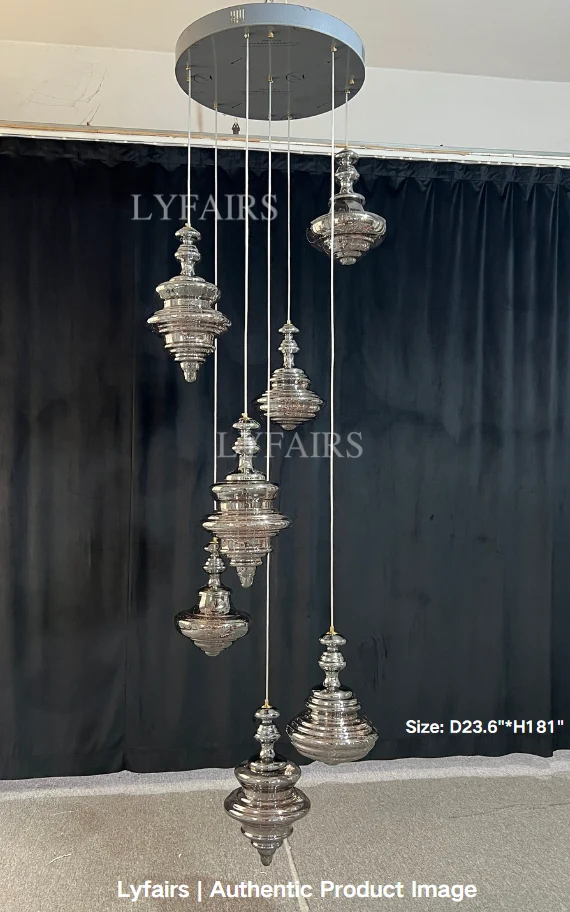 Grijze glazen hanglamp met sterrenhemel-effect voor eetkamer, bar of keukeneiland | Sansoti