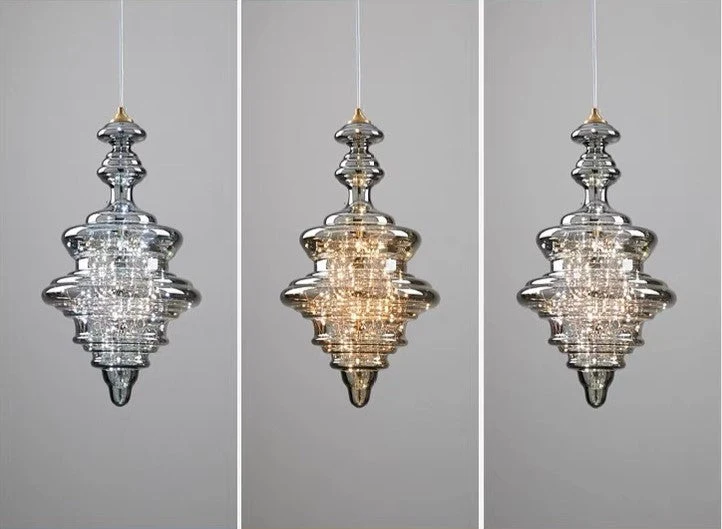 Grijze glazen hanglamp met sterrenhemel-effect voor eetkamer, bar of keukeneiland | Sansoti