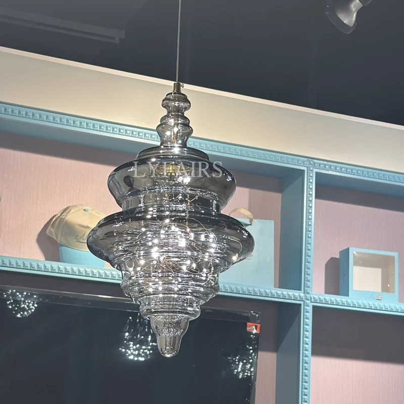Grijze glazen hanglamp met sterrenhemel-effect voor eetkamer, bar of keukeneiland | Sansoti