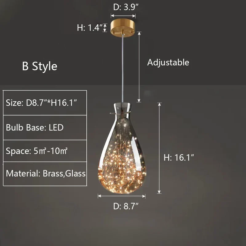 Grijze glazen hanglamp met sterrenhemel-effect voor eetkamer, bar of keukeneiland | Sansoti