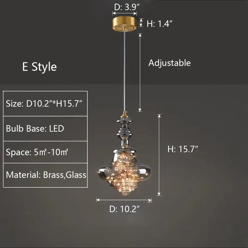 Grijze glazen hanglamp met sterrenhemel-effect voor eetkamer, bar of keukeneiland | Sansoti