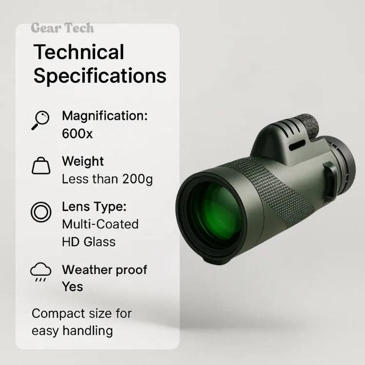 Compacte 600x Ultra-Zoom Monoculair met HD-Lens – Lichtgewicht Telescoop voor Wandelingen, Vogels Kijken en Sportevenementen | Sansoti