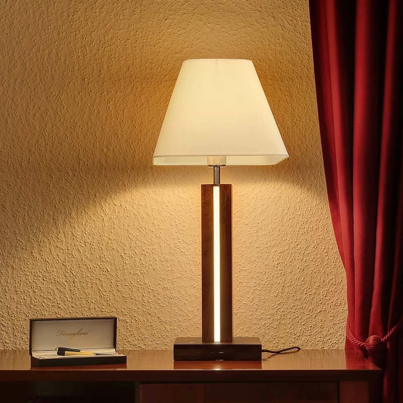 LED Tischlampe Quad 980lm Touch-Dimmer Nussbaum, Weiß, Schwarz