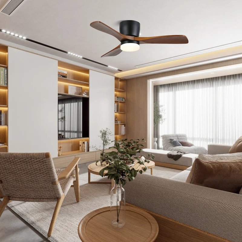 Plafondventilator met Verlichting Knox Strak Minimalistisch Scandinavisch Design Houten Bladen DC-Motor Dimbaar | Sansoti