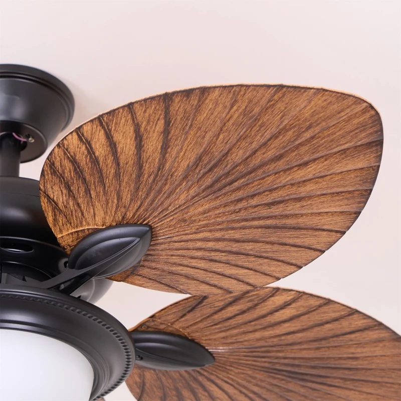 Tropische Houten Plafondventilator met Verlichting – Afstandsbediening 6 Snelheden | Sansoti