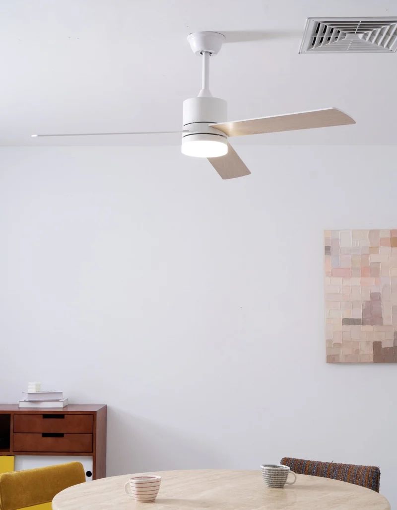 Plafondventilator met LED-verlichting Ø132 cm - 6 snelheden met afstandsbediening - energiezuinig design voor slaapkamer en woonkamer | Sansoti