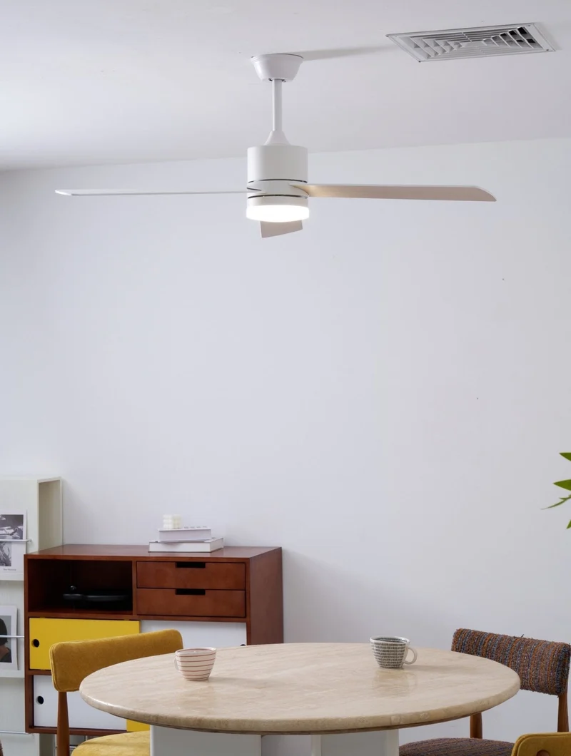 Plafondventilator met LED-verlichting Ø132 cm - 6 snelheden met afstandsbediening - energiezuinig design voor slaapkamer en woonkamer | Sansoti