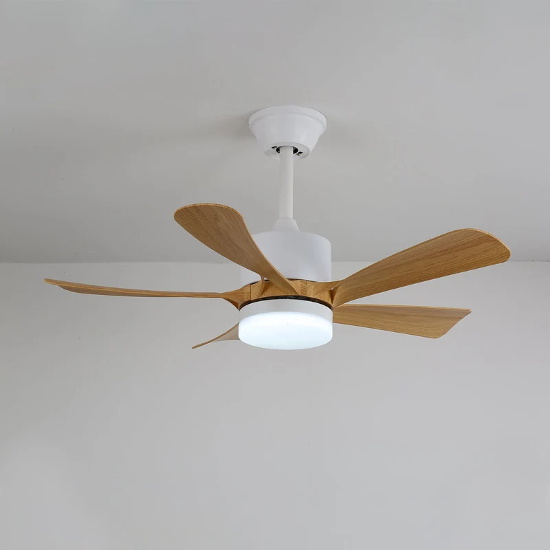 Moderne plafondventilator met geïntegreerde LED-verlichting in hout en metaal | Afstandsbediening 6-snelheden dimbaar voor woonkamer slaapkamer energiezuinig stil design 107cm 132cm | Sansoti