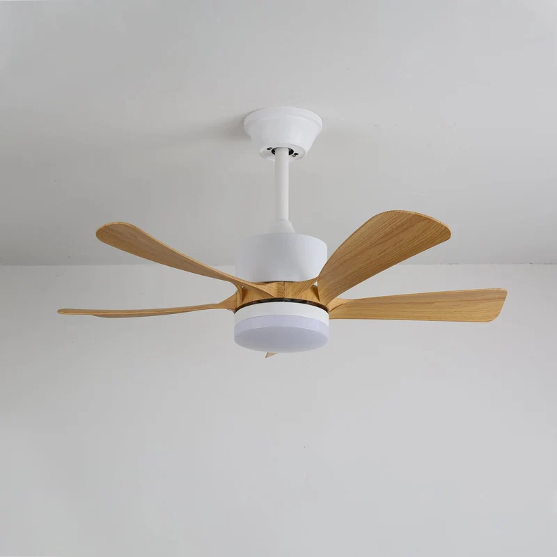Moderne plafondventilator met geïntegreerde LED-verlichting in hout en metaal | Afstandsbediening 6-snelheden dimbaar voor woonkamer slaapkamer energiezuinig stil design 107cm 132cm | Sansoti