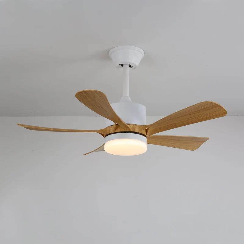 Moderne plafondventilator met geïntegreerde LED-verlichting in hout en metaal | Afstandsbediening 6-snelheden dimbaar voor woonkamer slaapkamer energiezuinig stil design 107cm 132cm | Sansoti