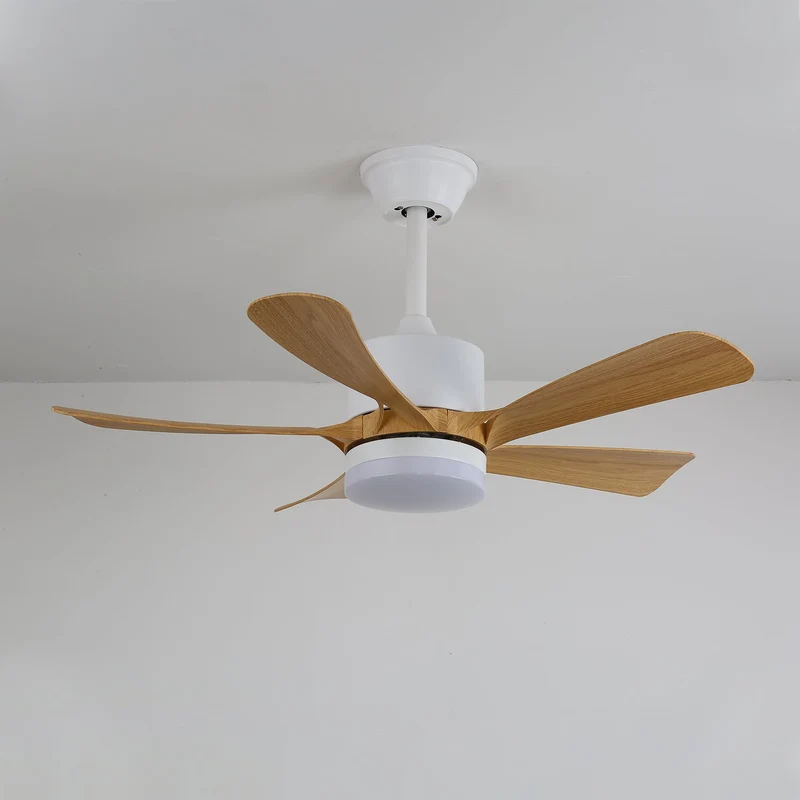 Moderne plafondventilator met geïntegreerde LED-verlichting in hout en metaal | Afstandsbediening 6-snelheden dimbaar voor woonkamer slaapkamer energiezuinig stil design 107cm 132cm | Sansoti