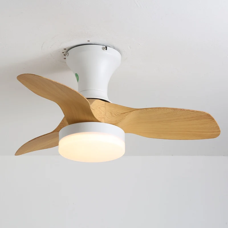 Scandinavische Plafondventilator met Verlichting – Minimalistische Ventilatorlamp in Hout en Wit | Sansoti