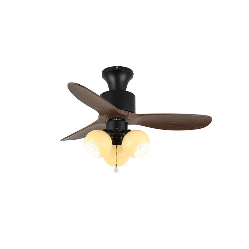 Vintage plafondventilator met verlichting — Glazen kap & houtnerf wieken — Ø91-106 cm | Sansoti