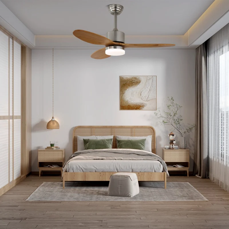 Elara Plafondventilator met Verlichting — Minimalistisch Design met Houten Bladen voor Optimale Luchtstroom | Sansoti