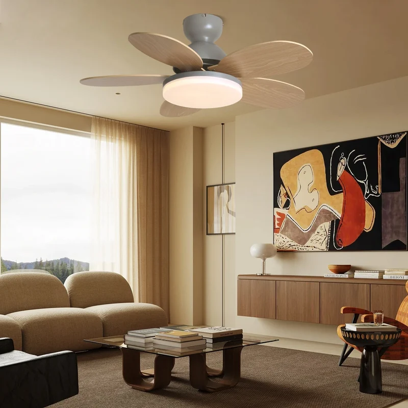 Liora Plafondventilator met Verlichting en Gekleurde Glazen Bladeren voor Kinderkamer – Moderne Ceiling Fan met LED en Afstandsbediening – Verstelbare Snelheid Plafondventilator met Licht in Meerdere Kleurvarianten | Sansoti