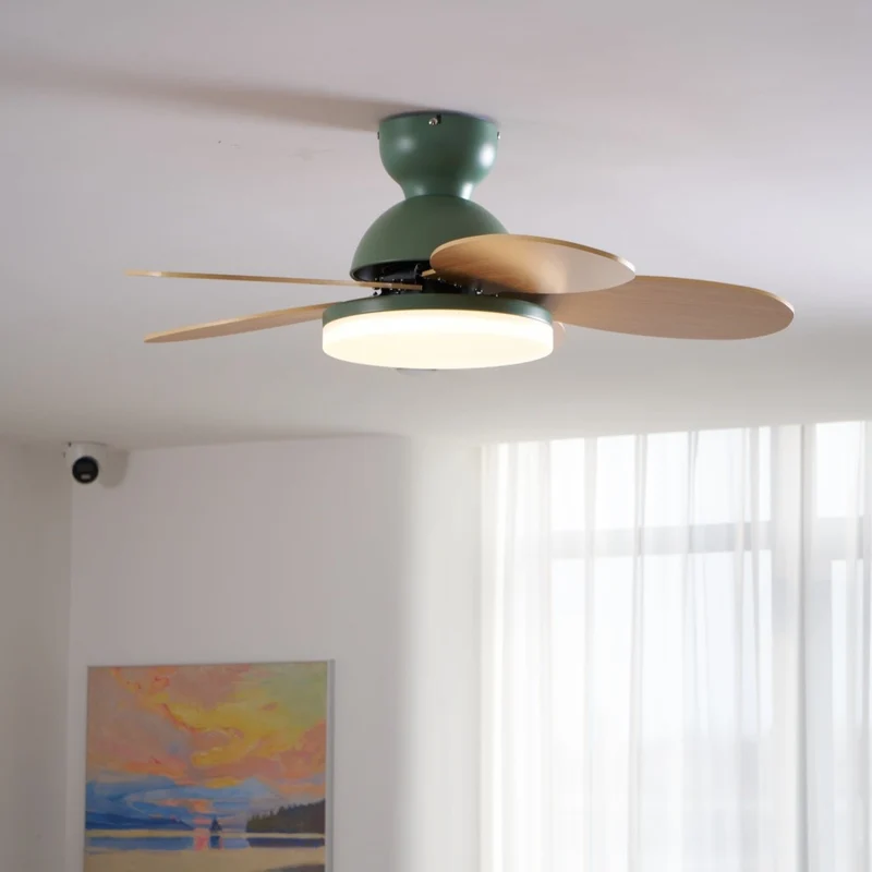 Liora Plafondventilator met Verlichting en Gekleurde Glazen Bladeren voor Kinderkamer – Moderne Ceiling Fan met LED en Afstandsbediening – Verstelbare Snelheid Plafondventilator met Licht in Meerdere Kleurvarianten | Sansoti