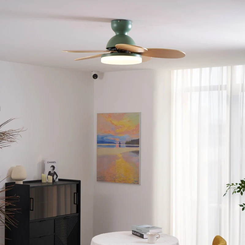 Liora Plafondventilator met Verlichting en Gekleurde Glazen Bladeren voor Kinderkamer – Moderne Ceiling Fan met LED en Afstandsbediening – Verstelbare Snelheid Plafondventilator met Licht in Meerdere Kleurvarianten | Sansoti