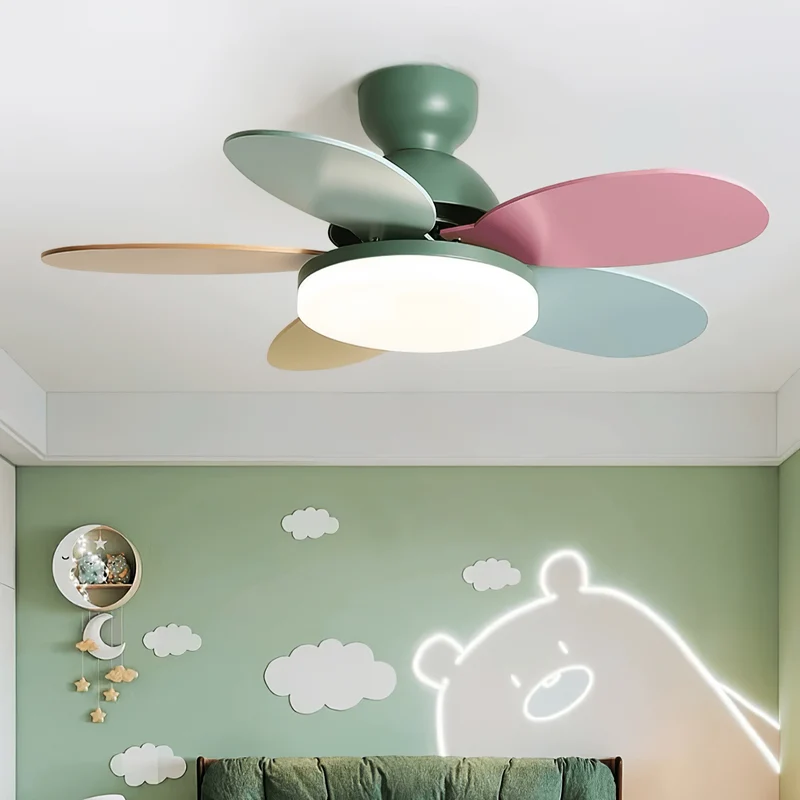 Liora Plafondventilator met Verlichting en Gekleurde Glazen Bladeren voor Kinderkamer – Moderne Ceiling Fan met LED en Afstandsbediening – Verstelbare Snelheid Plafondventilator met Licht in Meerdere Kleurvarianten | Sansoti