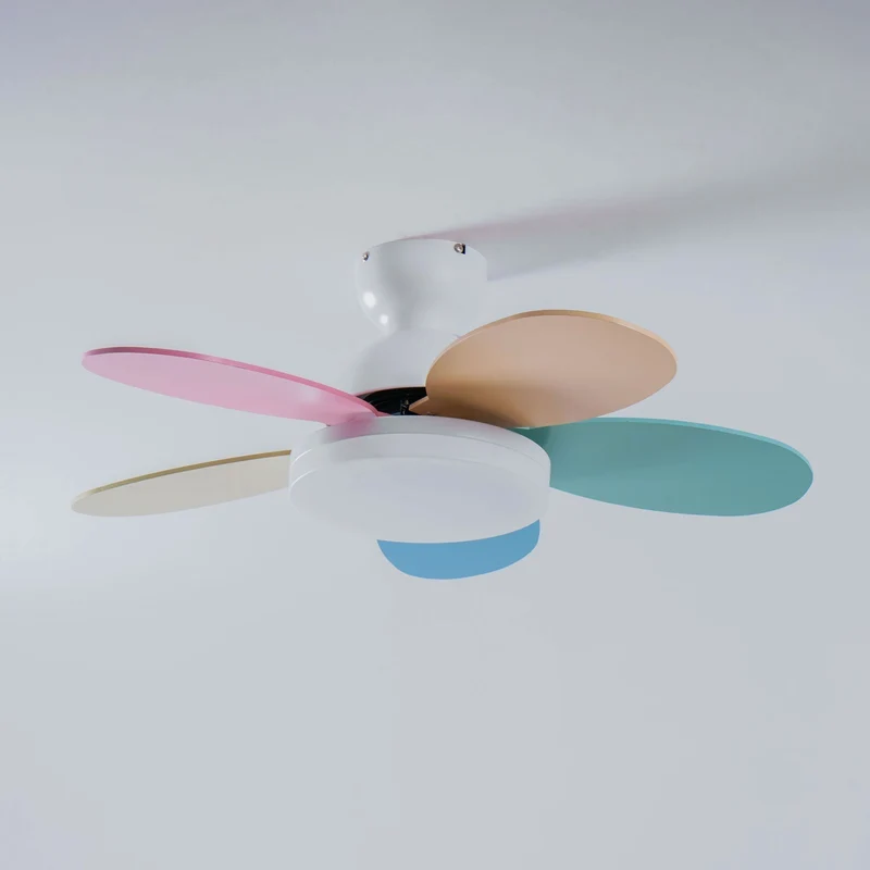 Liora Plafondventilator met Verlichting en Gekleurde Glazen Bladeren voor Kinderkamer – Moderne Ceiling Fan met LED en Afstandsbediening – Verstelbare Snelheid Plafondventilator met Licht in Meerdere Kleurvarianten | Sansoti