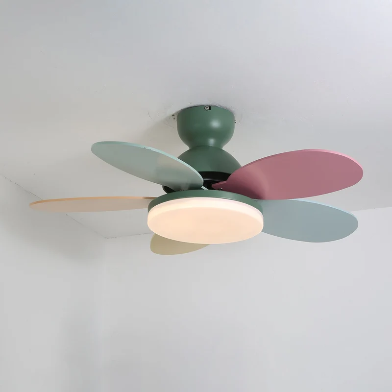 Liora Plafondventilator met Verlichting en Gekleurde Glazen Bladeren voor Kinderkamer – Moderne Ceiling Fan met LED en Afstandsbediening – Verstelbare Snelheid Plafondventilator met Licht in Meerdere Kleurvarianten | Sansoti