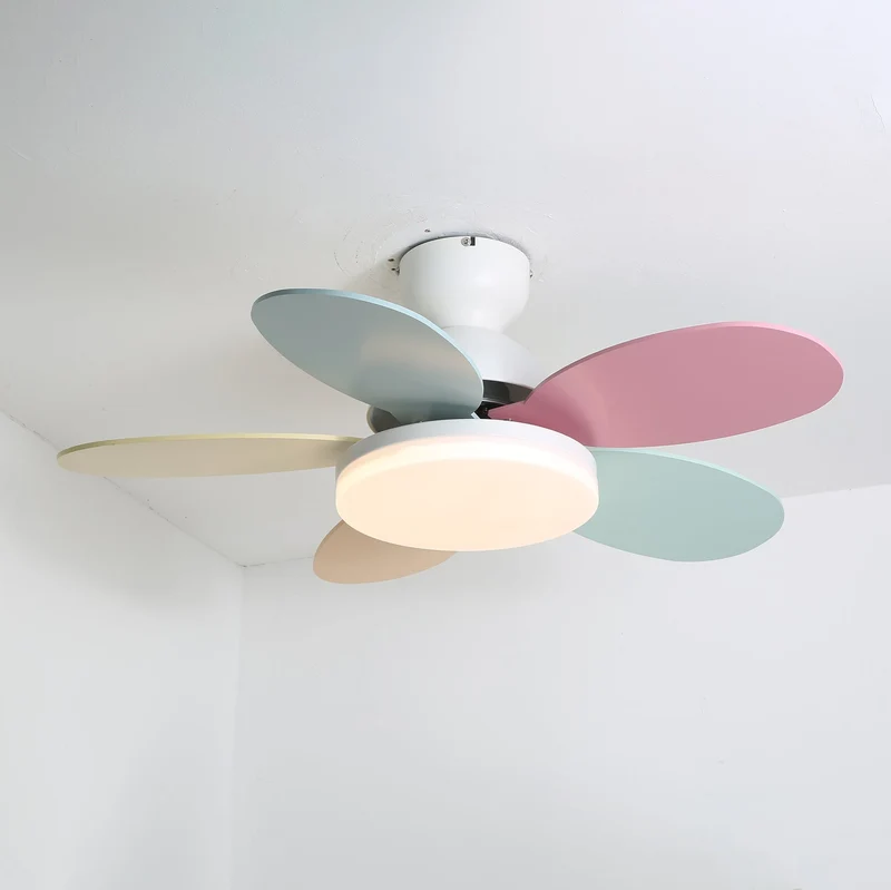 Liora Plafondventilator met Verlichting en Gekleurde Glazen Bladeren voor Kinderkamer – Moderne Ceiling Fan met LED en Afstandsbediening – Verstelbare Snelheid Plafondventilator met Licht in Meerdere Kleurvarianten | Sansoti