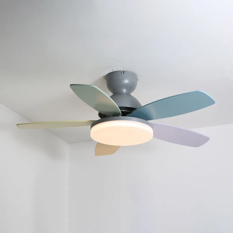 Liora Plafondventilator met Verlichting en Gekleurde Glazen Bladeren voor Kinderkamer – Moderne Ceiling Fan met LED en Afstandsbediening – Verstelbare Snelheid Plafondventilator met Licht in Meerdere Kleurvarianten | Sansoti