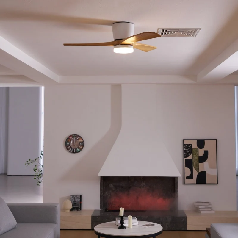 Plafondventilator met verlichting Scandinavisch houtdesign 106/122/132 cm dimbaar met afstandsbediening plafondventilator met LED-lamp houten bladen woonkamer slaapkamer eetkamer | Sansoti