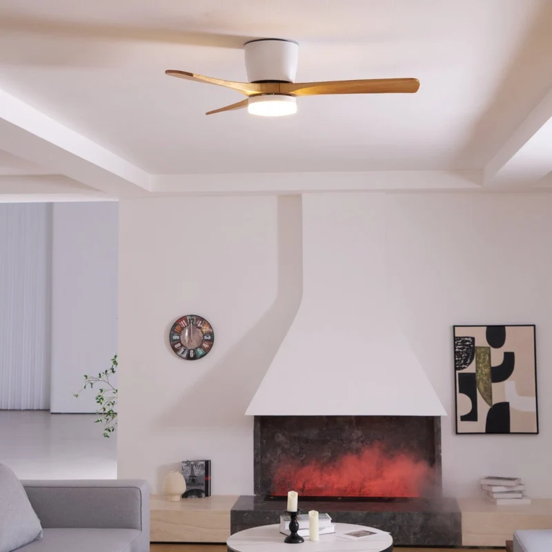 Plafondventilator met verlichting Scandinavisch houtdesign 106/122/132 cm dimbaar met afstandsbediening plafondventilator met LED-lamp houten bladen woonkamer slaapkamer eetkamer | Sansoti