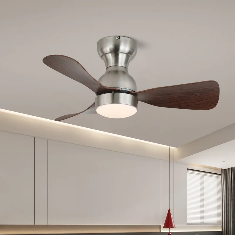 Moderne Plafondventilator met Verlichting Houtlook Diameter 70cm Stil Design met Afstandsbediening 6 Snelheden | Sansoti