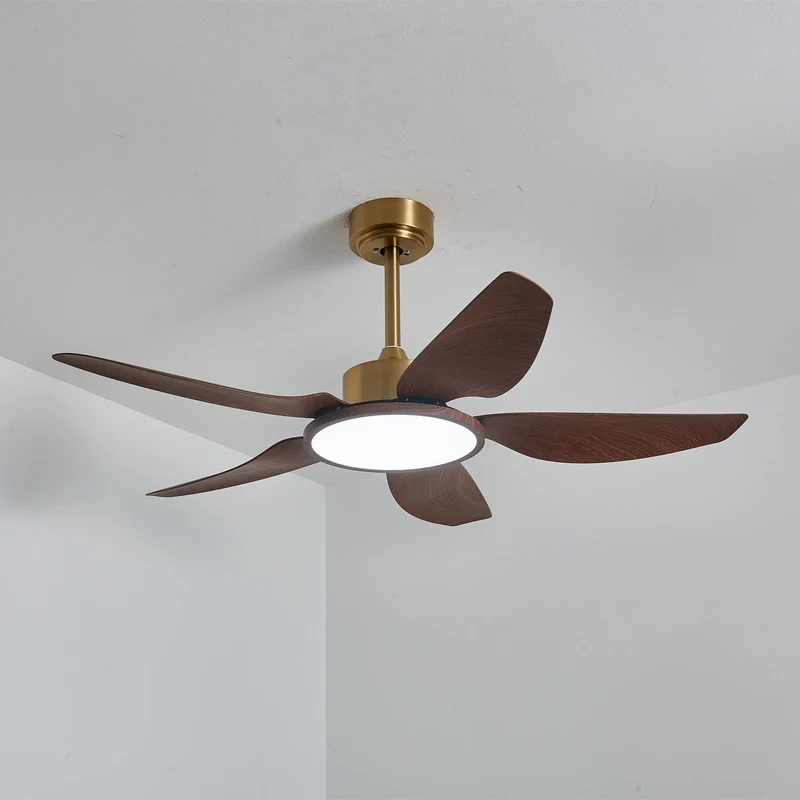 Plafondventilator met Verlichting Notenhout Messing Modern Design 3-Snelheden Afstandsbediening LED Geïntegreerd 35W Dimbaar Eiken Staal Luxe Scandinavisch Binnengebruik Woonkamer Slaapkamer Ventilator met Lampkap Ventilatie Koeling | Sansoti