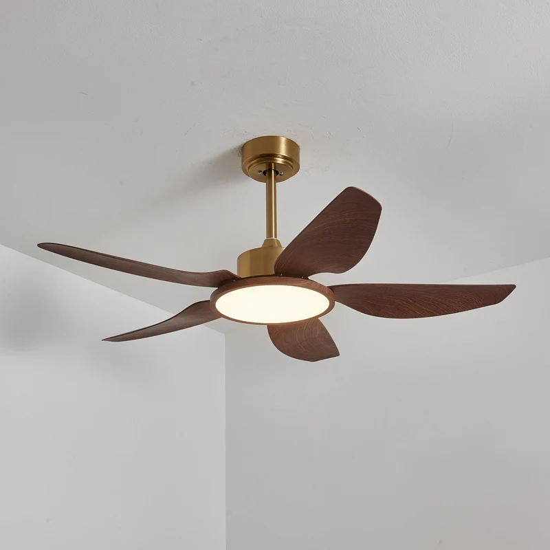 Plafondventilator met Verlichting Notenhout Messing Modern Design 3-Snelheden Afstandsbediening LED Geïntegreerd 35W Dimbaar Eiken Staal Luxe Scandinavisch Binnengebruik Woonkamer Slaapkamer Ventilator met Lampkap Ventilatie Koeling | Sansoti