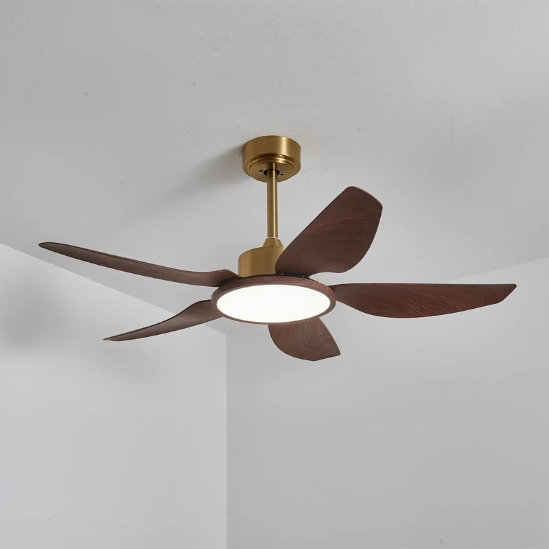Plafondventilator met Verlichting Notenhout Messing Modern Design 3-Snelheden Afstandsbediening LED Geïntegreerd 35W Dimbaar Eiken Staal Luxe Scandinavisch Binnengebruik Woonkamer Slaapkamer Ventilator met Lampkap Ventilatie Koeling | Sansoti