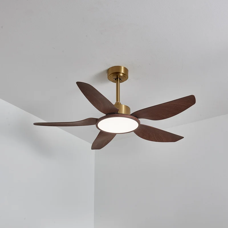 Plafondventilator met Verlichting Notenhout Messing Modern Design 3-Snelheden Afstandsbediening LED Geïntegreerd 35W Dimbaar Eiken Staal Luxe Scandinavisch Binnengebruik Woonkamer Slaapkamer Ventilator met Lampkap Ventilatie Koeling | Sansoti