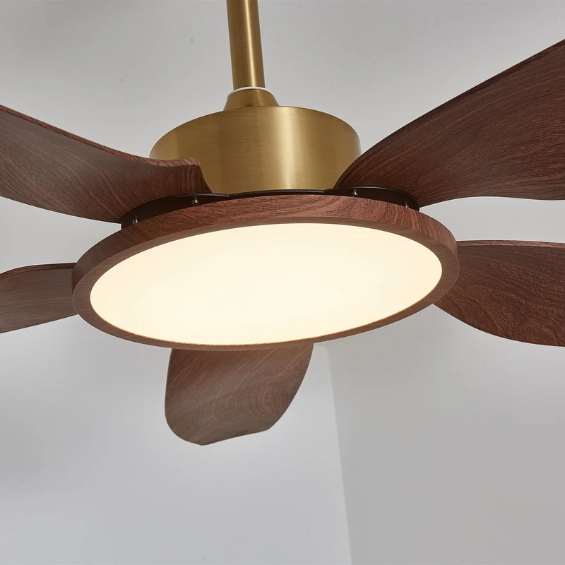 Plafondventilator met Verlichting Notenhout Messing Modern Design 3-Snelheden Afstandsbediening LED Geïntegreerd 35W Dimbaar Eiken Staal Luxe Scandinavisch Binnengebruik Woonkamer Slaapkamer Ventilator met Lampkap Ventilatie Koeling | Sansoti