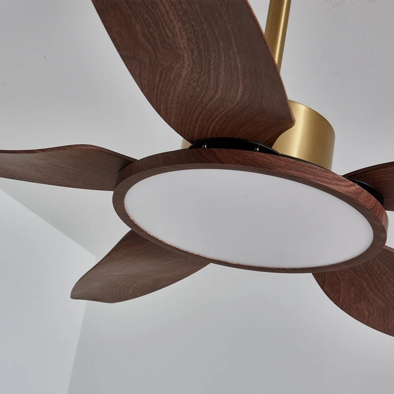 Plafondventilator met Verlichting Notenhout Messing Modern Design 3-Snelheden Afstandsbediening LED Geïntegreerd 35W Dimbaar Eiken Staal Luxe Scandinavisch Binnengebruik Woonkamer Slaapkamer Ventilator met Lampkap Ventilatie Koeling | Sansoti