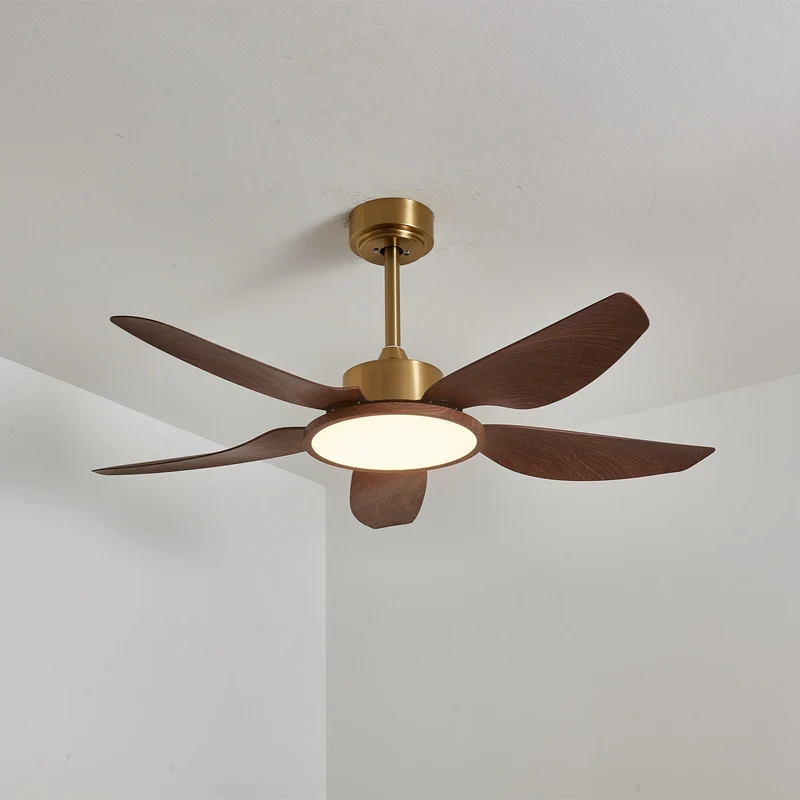 Plafondventilator met Verlichting Notenhout Messing Modern Design 3-Snelheden Afstandsbediening LED Geïntegreerd 35W Dimbaar Eiken Staal Luxe Scandinavisch Binnengebruik Woonkamer Slaapkamer Ventilator met Lampkap Ventilatie Koeling | Sansoti