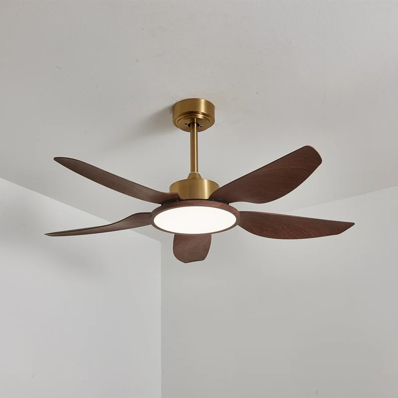 Plafondventilator met Verlichting Notenhout Messing Modern Design 3-Snelheden Afstandsbediening LED Geïntegreerd 35W Dimbaar Eiken Staal Luxe Scandinavisch Binnengebruik Woonkamer Slaapkamer Ventilator met Lampkap Ventilatie Koeling | Sansoti