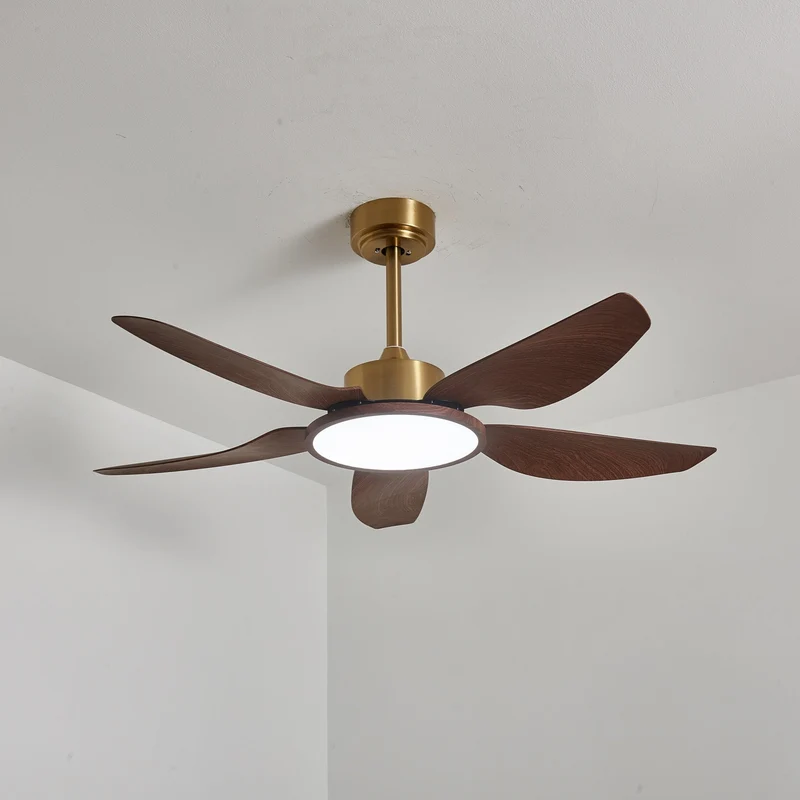 Plafondventilator met Verlichting Notenhout Messing Modern Design 3-Snelheden Afstandsbediening LED Geïntegreerd 35W Dimbaar Eiken Staal Luxe Scandinavisch Binnengebruik Woonkamer Slaapkamer Ventilator met Lampkap Ventilatie Koeling | Sansoti