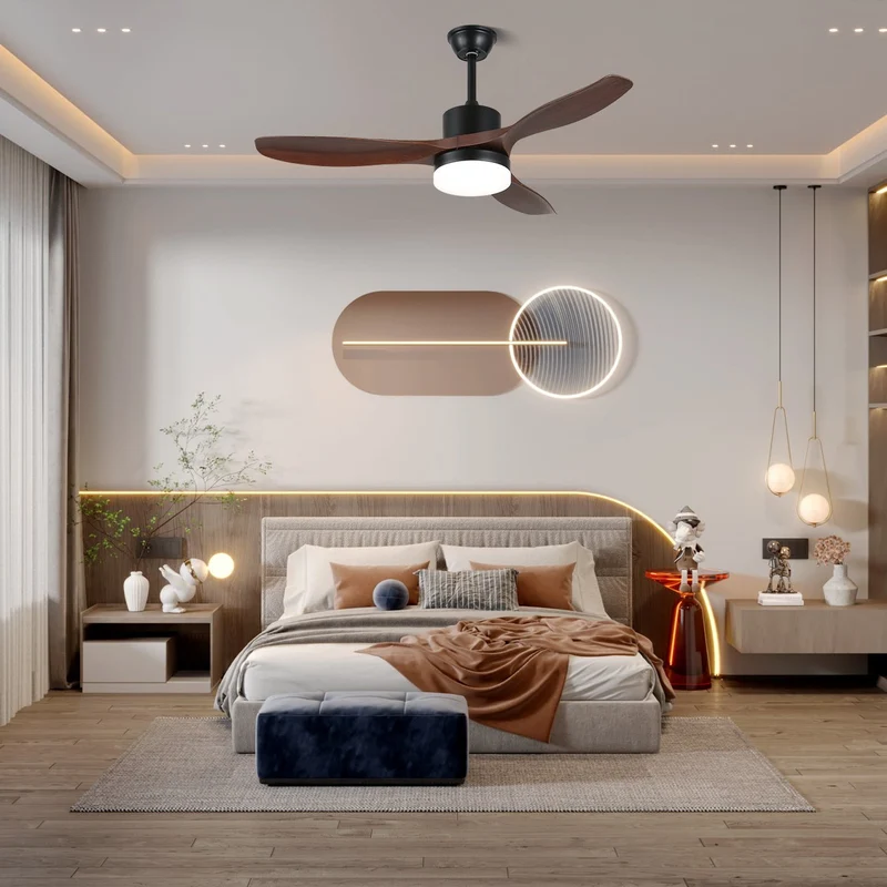 Scandinavisch geïnspireerde plafondventilator met verlichting en afstandsbediening – 6 snelheden, dimbaar LED, verkrijgbaar in 126 cm en 132 cm diameter | Sansoti