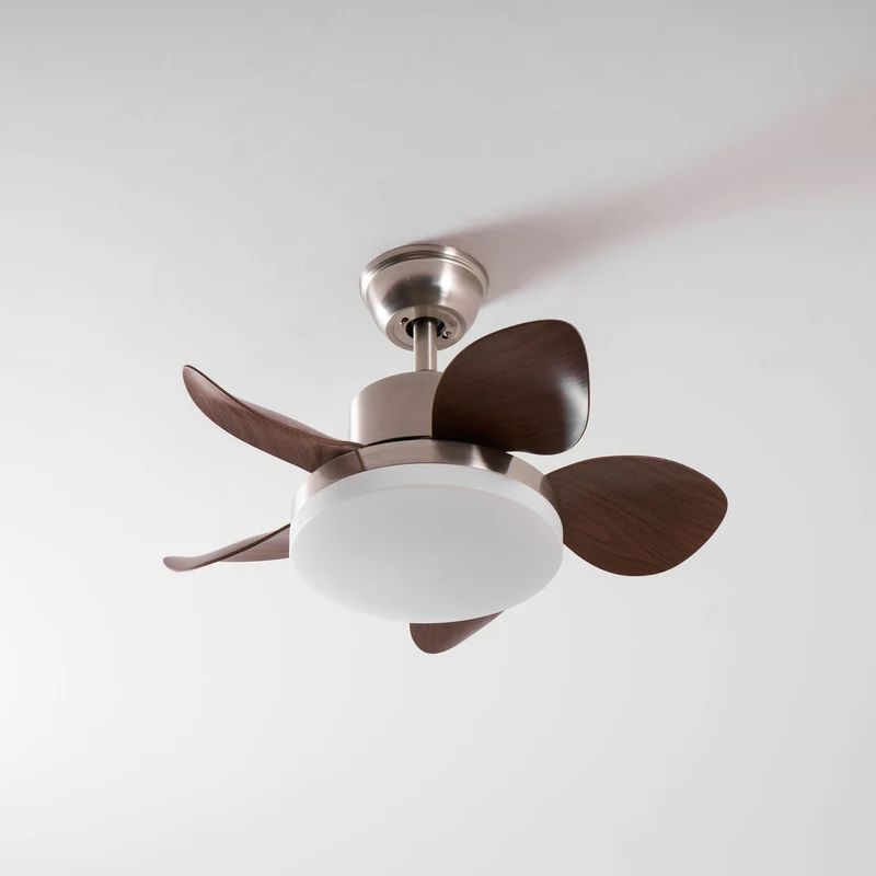 Plafondventilator Alenya met Houtlook en Geïntegreerde Verlichting Ø55cm 48W Grijsbruine Bladeren voor Alle Seizoenen | Sansoti